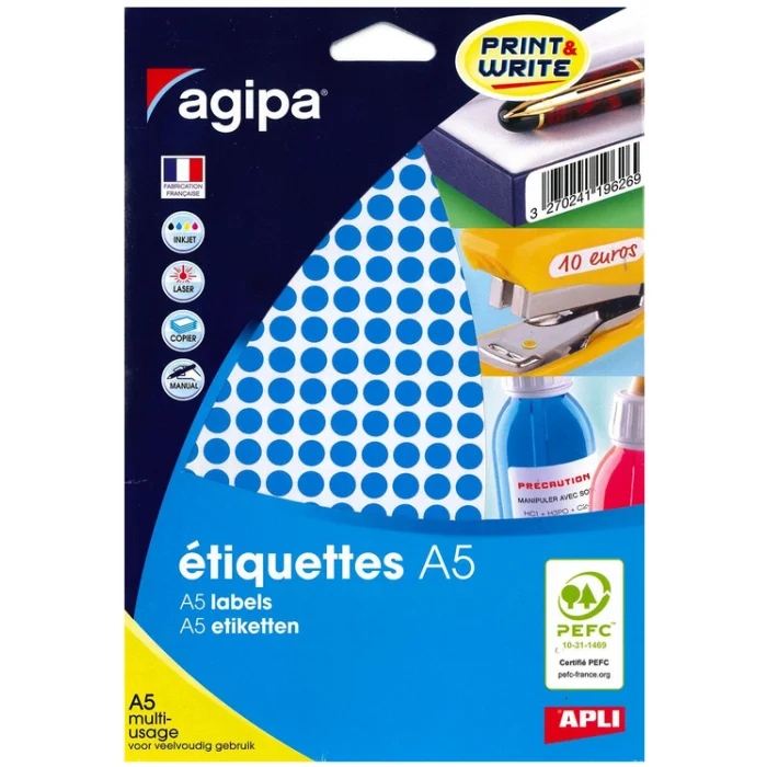 Pastilles adhésives - 8 mm - Bleu AGIPA Lot de 2940