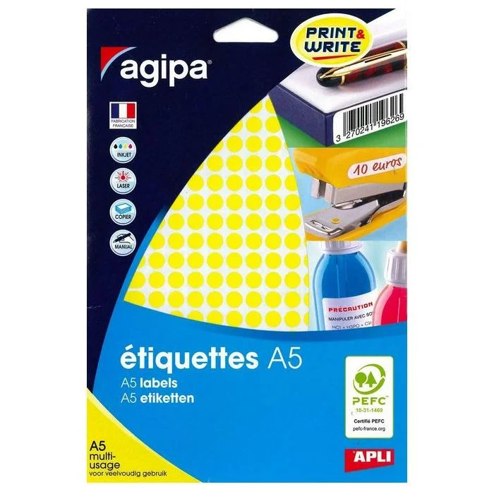 Pastilles adhésives 8 mm - Jaune AGIPA Lot de 2940
