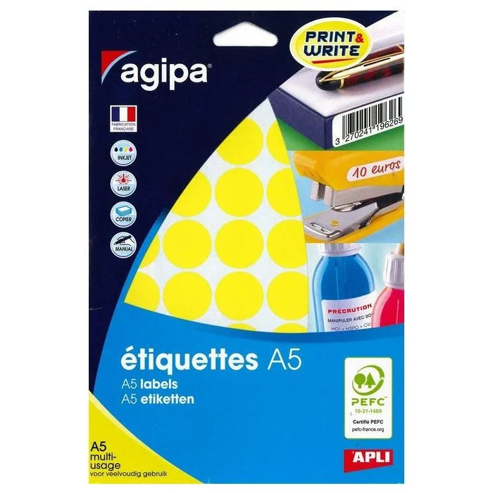 Pastilles adhésives 24 mm - Jaune AGIPA Lot de 400
