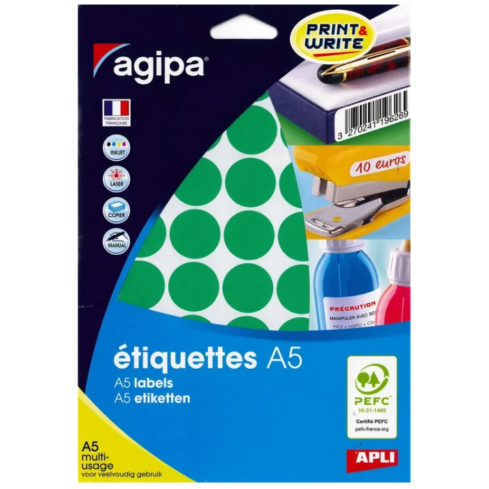 Pastilles adhésives 24 mm - Vert AGIPA Lot de 400