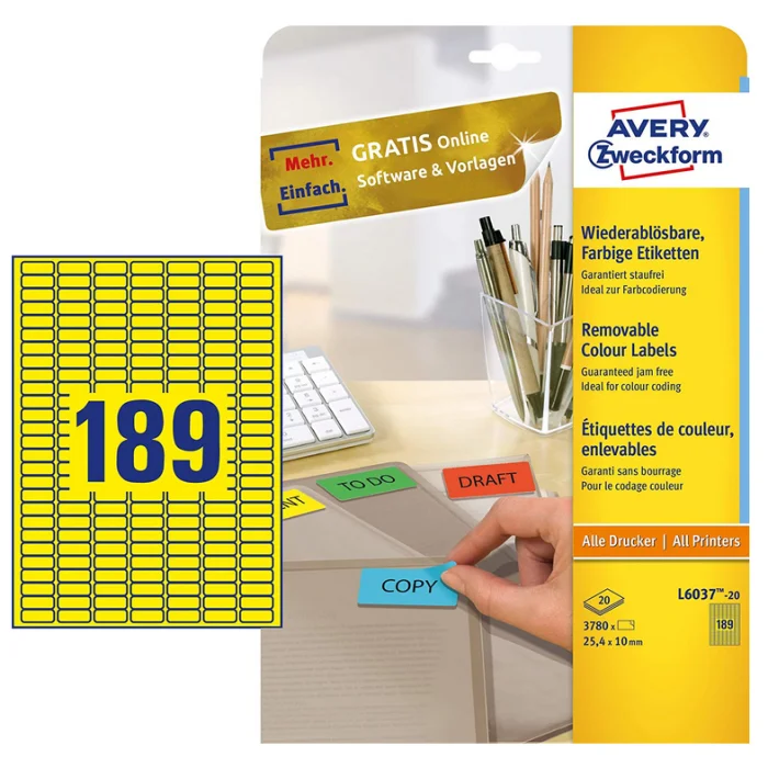 Mini-étiquettes - 25,4 x 10 mm - Jaune AVERY Lot de 3780