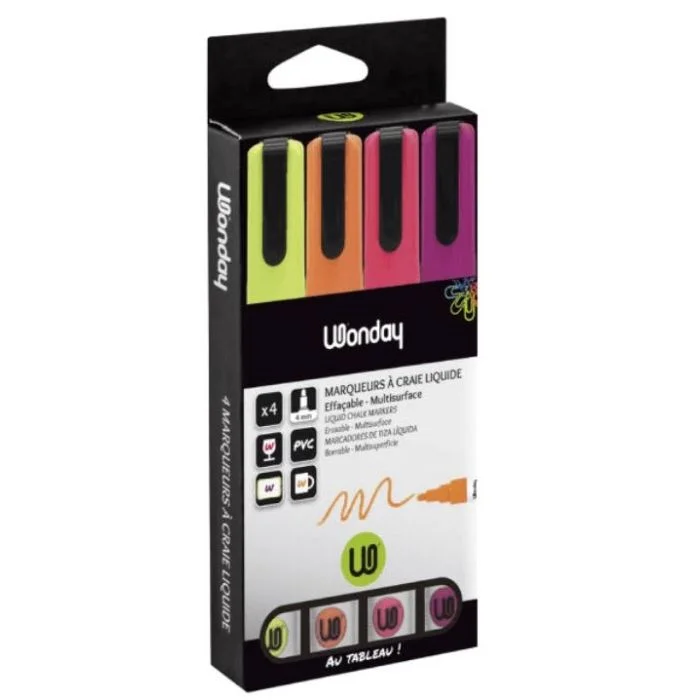 Marqueur à craie liquide - 4 mm - Assortiment WONDAY Fun Lot de 4