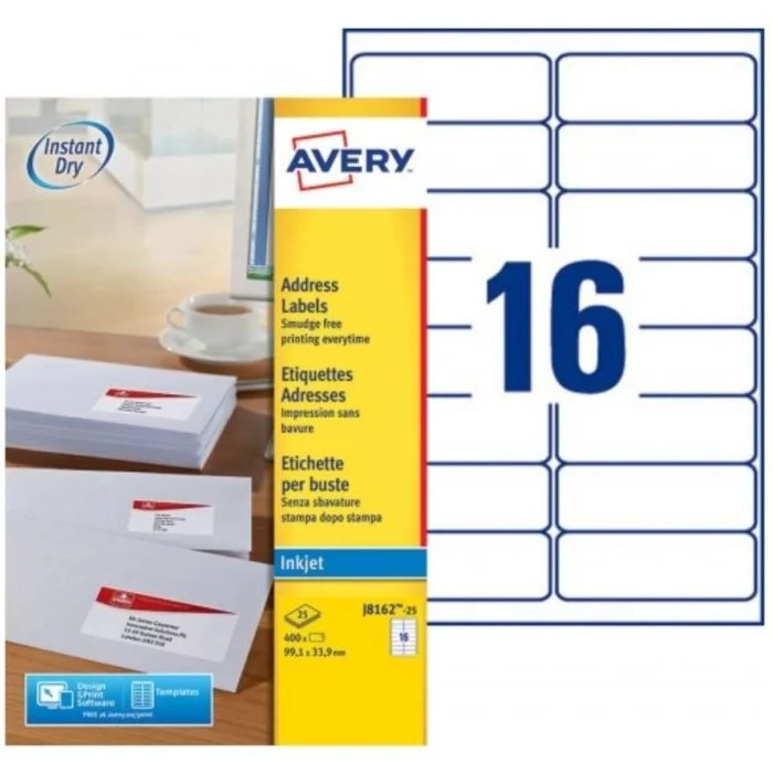 Étiquettes - 99,1 x 33,9 mm - Jet d'encre - Blanc AVERY Lot de 400