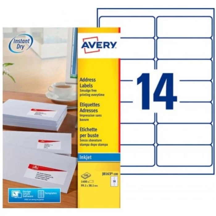 Étiquettes - 99,1 x 38,1 mm - Jet d'encre - Blanc AVERY Lot de 1400