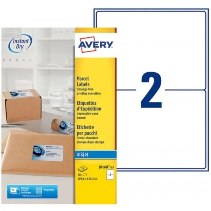 Étiquettes d'expédition - 199,6 x 143,5 mm - Jet d'encre - Blanc AVERY Lot de 50