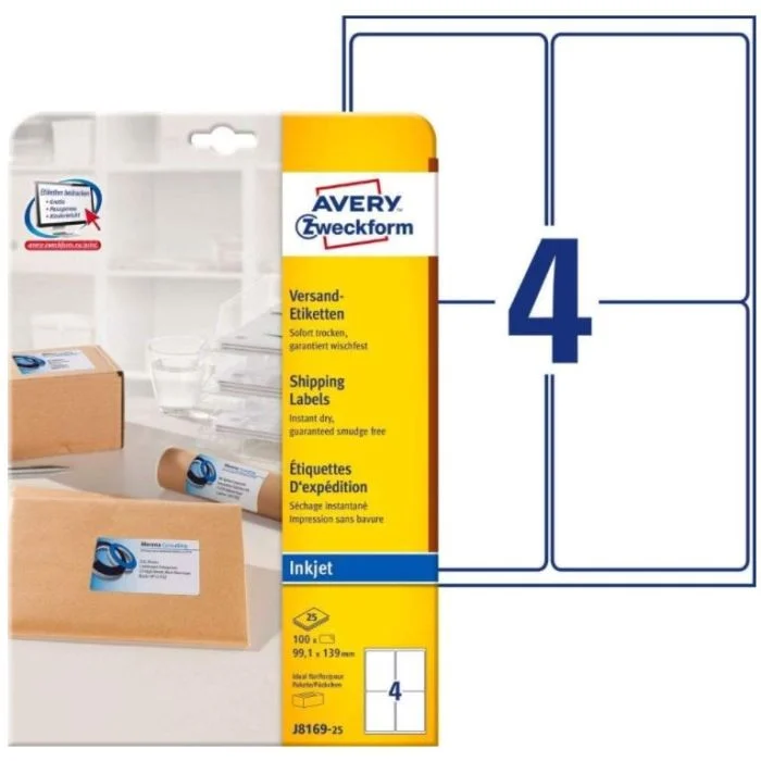 Étiquettes d'expédition - 99,1 x 139 mm - Jet d'encre - Blanc AVERY Lot de 100