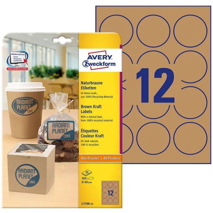 Étiquettes rondes - Diamètre de 60 mm - Kraft AVERY Lot de 300