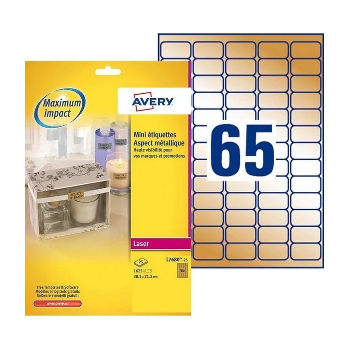 Etiquettes adhésives - 38,1 x 21,2 mm - Or AVERY Lot de 1625