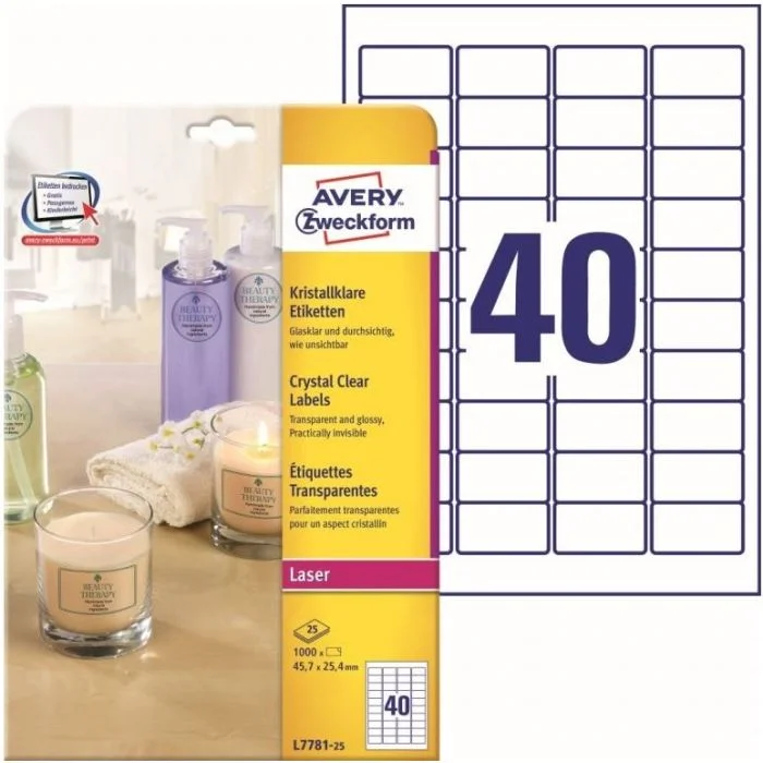 Étiquettes adhésives résistantes - 45,7 x 25,4 mm - Transparent AVERY Lot de 1000