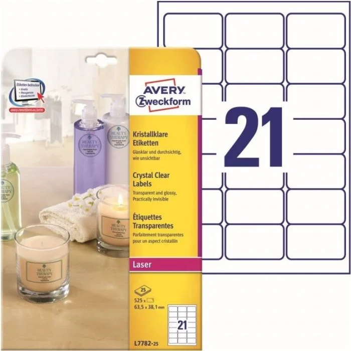 Étiquettes adhésives résistantes - 63,5 x 38,1 mm - Transparent AVERY Lot de 525