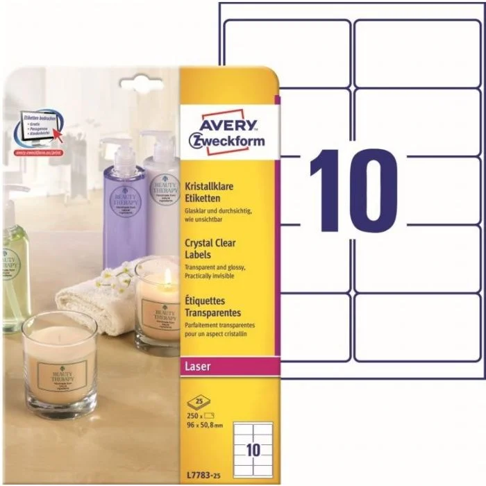 Étiquettes adhésives résistantes - 96 x 50,8 mm - Transparent AVERY Lot de 250