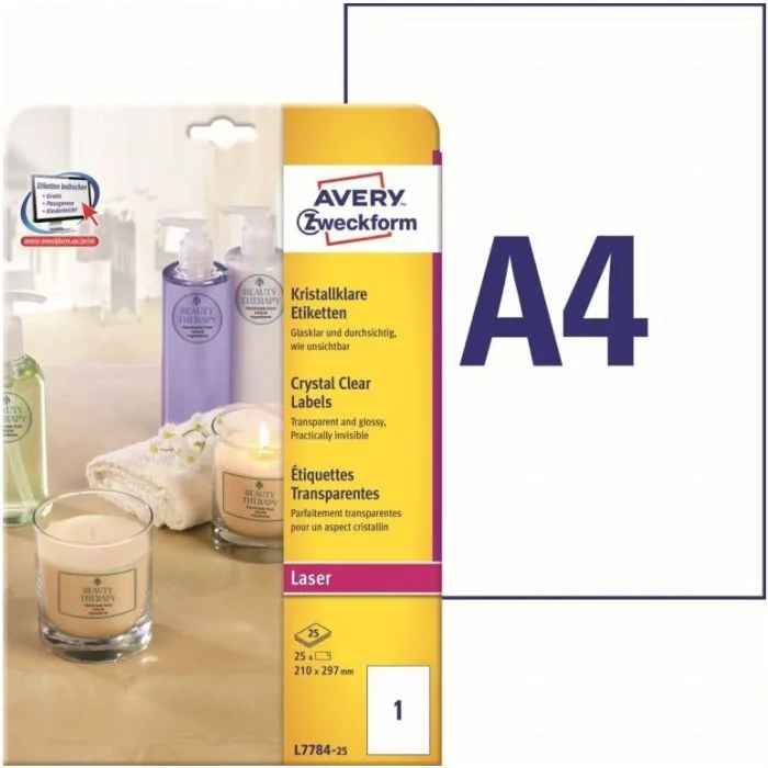 Étiquettes adhésives résistantes - 210 x 297 mm - Transparent AVERY Lot de 25