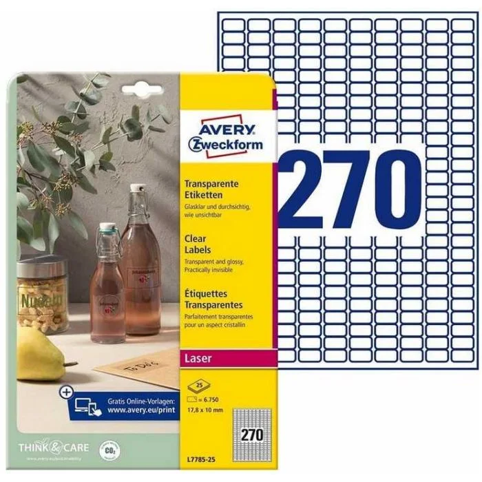 Étiquettes adhésives résistantes - 17,8 x 10 mm - Transparent AVERY Lot de 6750
