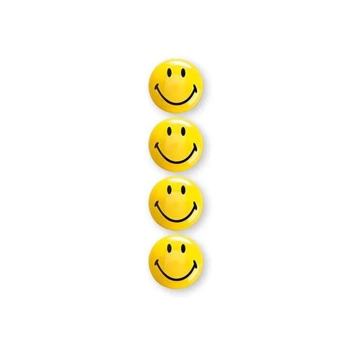 Lot de 4 Aimants SMILEY 40 mm - Jaune et Noir MAGNETOPLAN