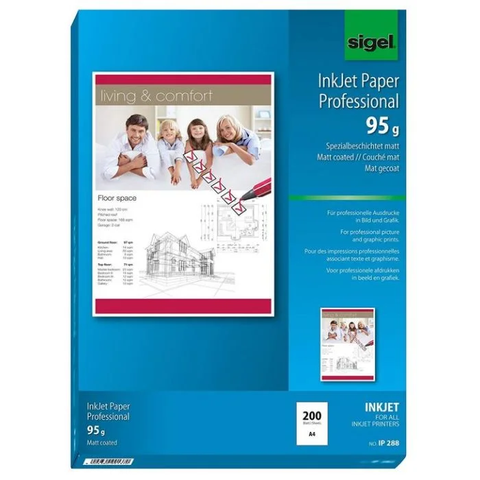 Lot de 200 Papiers Photos mat - A4 - 95 g/m² SIGEL IP288