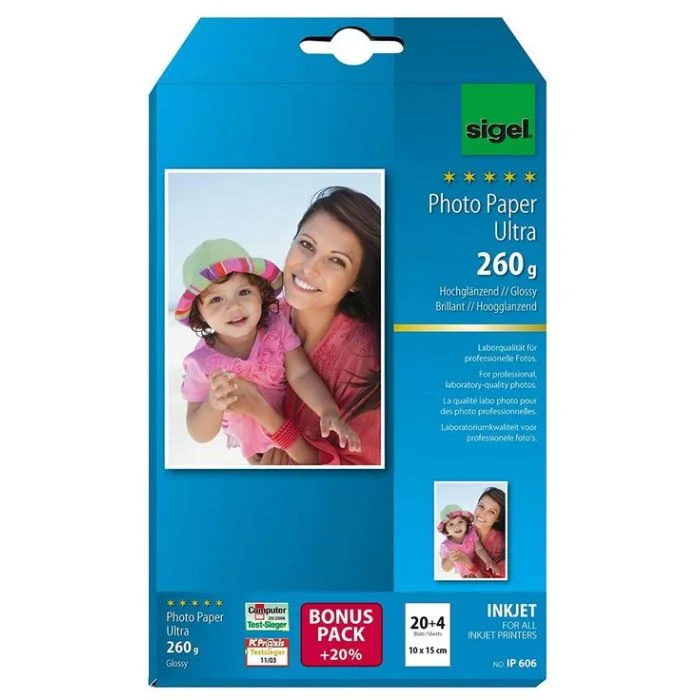 Lot de 24 papiers Photos Ultra - 10 x 15 cm format photo - Blanc SIGEL IP606