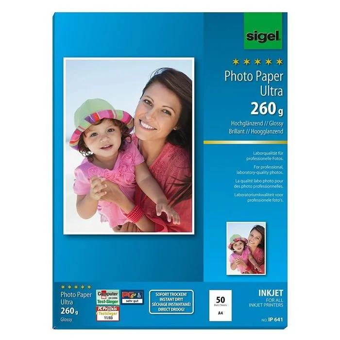 Lot de 50 Papiers Photos Ultra A4 - Brillant - 260 g/m² SIGEL IP641