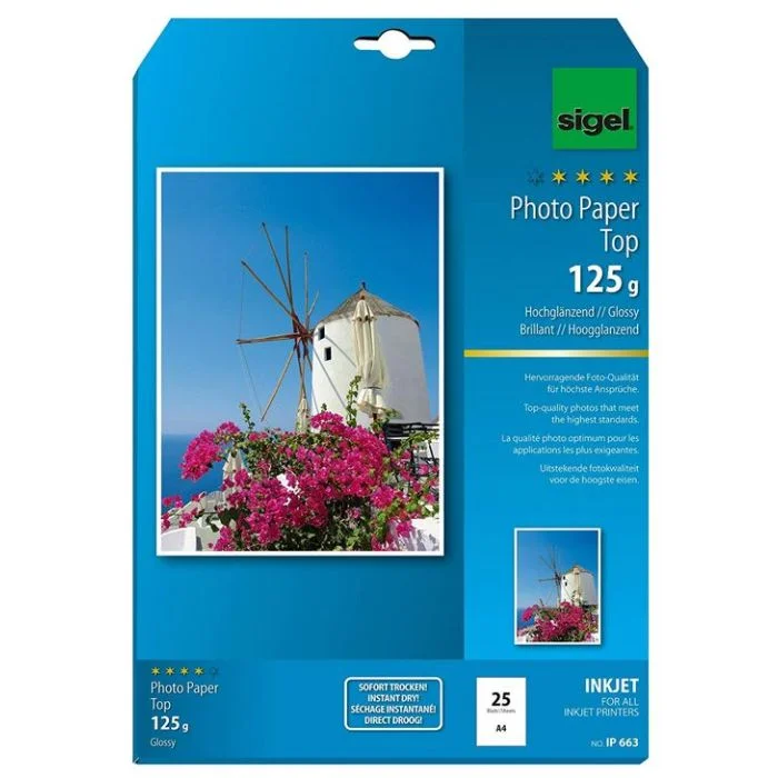 Lot de 25 papiers Photos Top - Format A4 - 125 g/m² SIGEL IP663