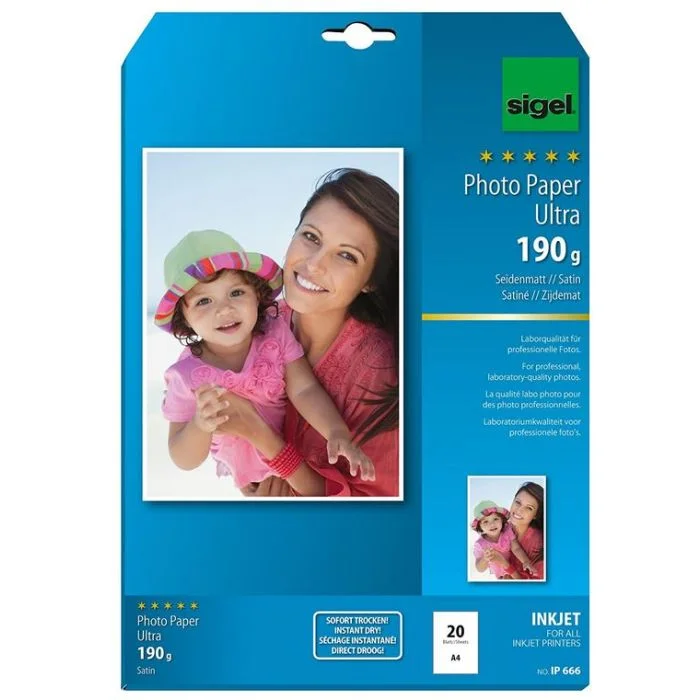 Lot de 20 Papiers Photos Ultra - Satiné - 190 g/m² SIGEL IP666