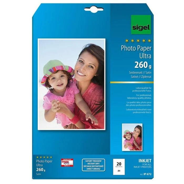 Lot de 20 papiers Photos Ultra - Satiné - 260 g/m² SIGEL IP672