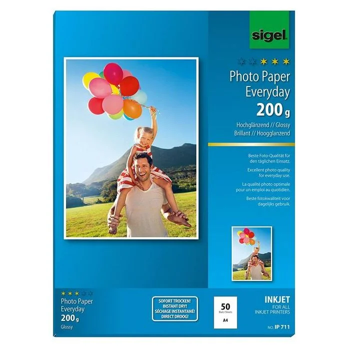 Lot de 50 Papiers Photos A4 Everyday Plus - Brillant - 200 g/m² SIGEL IP711