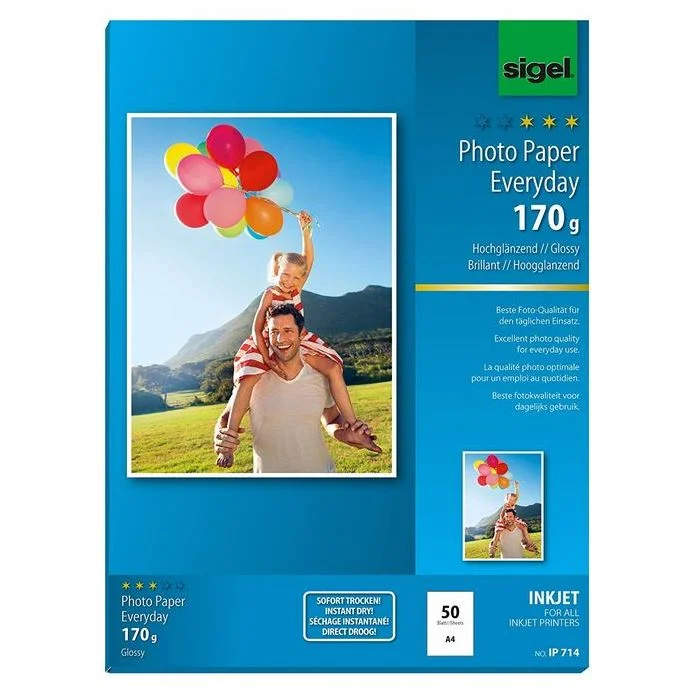 Lot de 50 Papiers Photos A4 Everyday Plus - Brillant - 170 g/m² SIGEL IP714