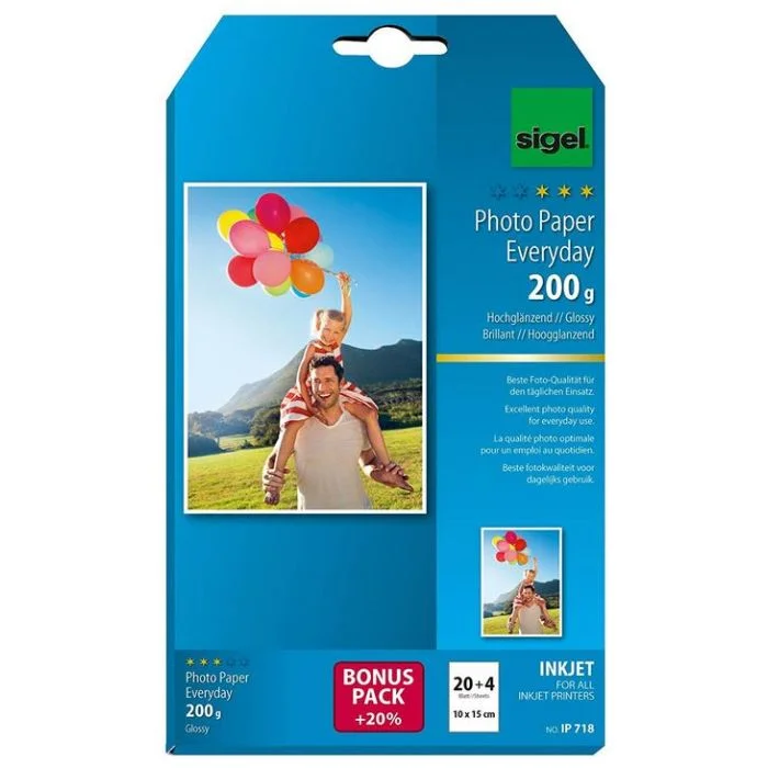 Lot de 24 papiers Photos Brillant Everyday Plus - 10 x 15 cm - 200 g/m² SIGEL IP718
