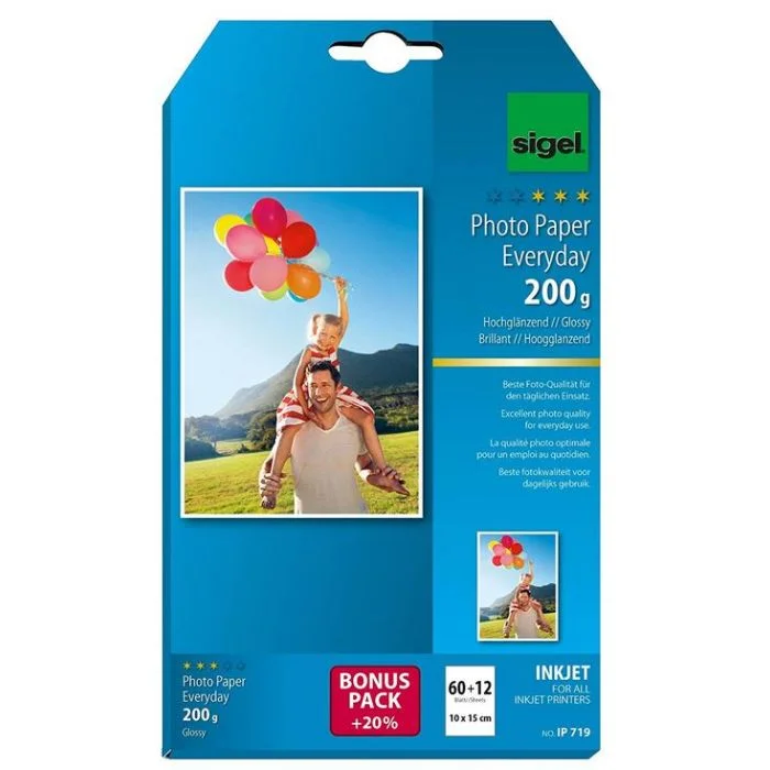 Lot de 72 papiers Photos brillant Everyday Plus - 10 x 15 cm - 200 g/m² SIGEL IP719