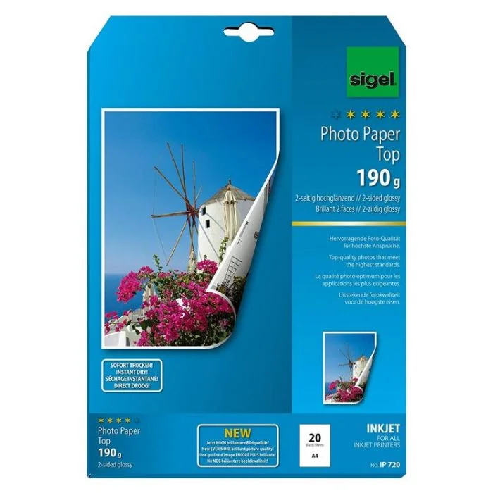 Lot de 20 papiers Photos Top - Brillant - 190 g/m² SIGEL IP720