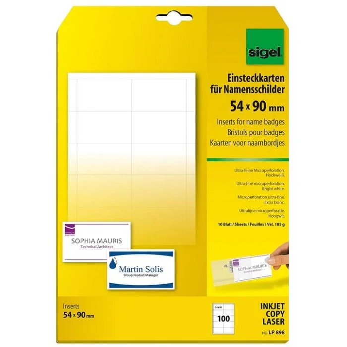 Bristols pour Badges - 54 x 90 mm SIGEL Lot de 100