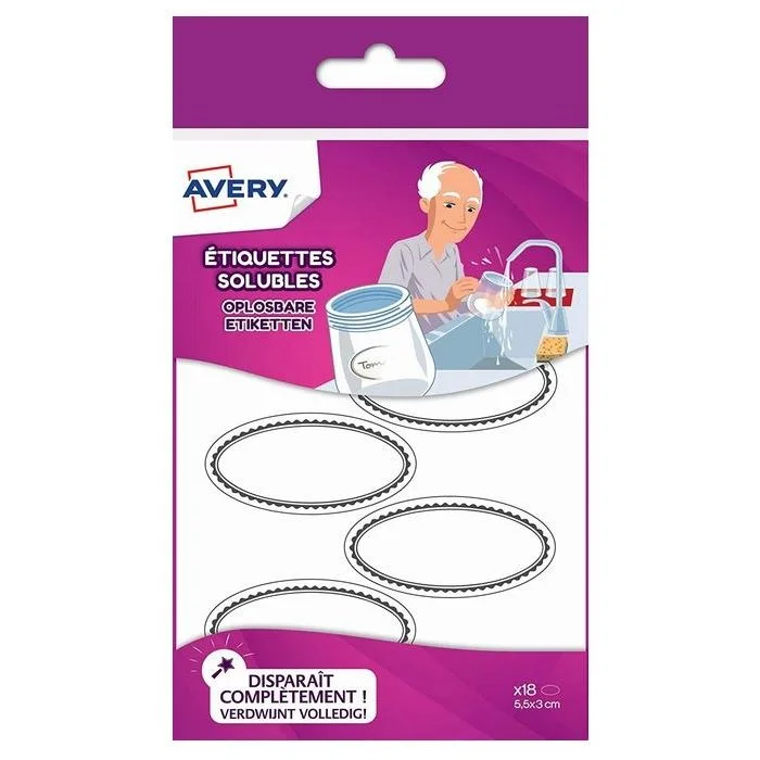 Etiquettes ovales solubles à l'eau - Blanc AVERY Lot de 18
