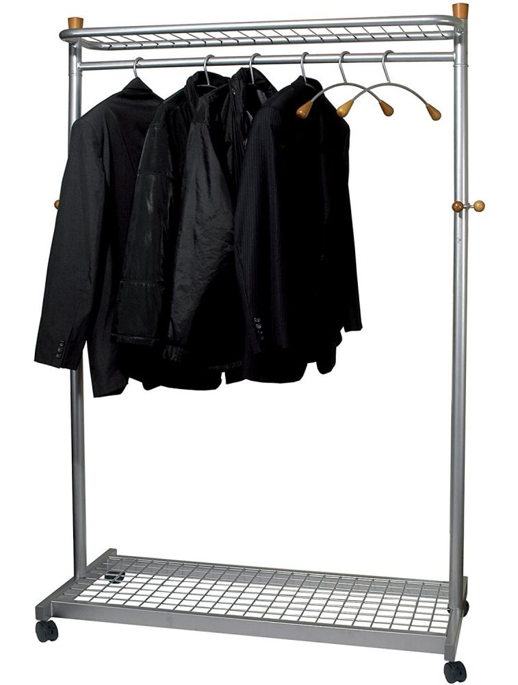 PMLUX6 - Vestiaire Mobile Gris Métal / Bois Clair ALBA Livre avec 6 Cintres