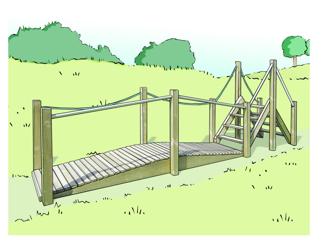 Pont escalier en couloir PMR - Parcours santé PMR