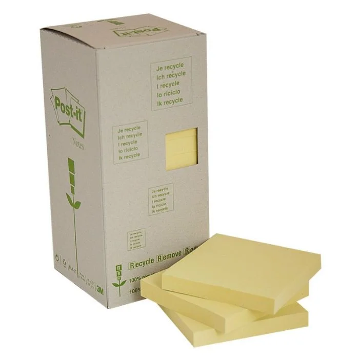 POST-IT Notes adhésives recyclables - Jaune - 76 x 76 mm Lot de 16