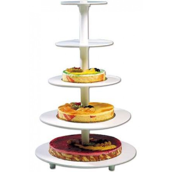 Présentoir à pièce montée 5 étages en plastique blanc