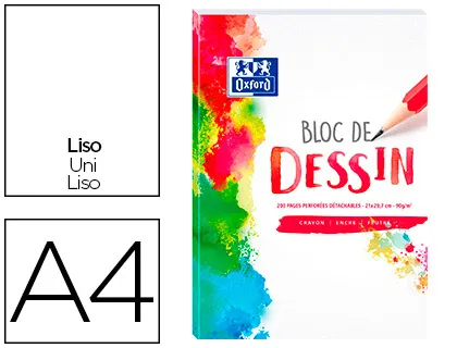Bloc dessin oxford 210x297mm 200p perforées 90g