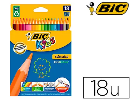 Crayon couleur bic kids evolution résine synthèse 175mm mine résistante résiste mordillage étui carton 18 unités