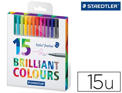 Stylo-feutre staedtler triplus fineliner 334 pointe superfine 0.3mm encre dry safe étui carton 15 coloris assortis