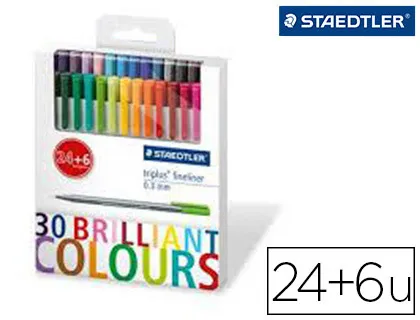 Stylo-feutre staedtler triplus fineliner 334 pointe superfine 0.3mm encre dry safe étui carton 24+6 coloris assortis
