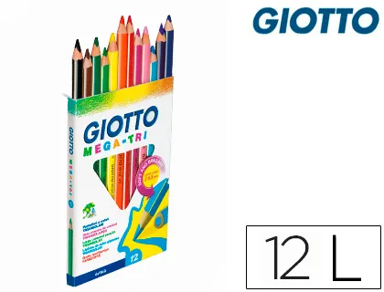 Crayon couleur giotto mega tri forme triangulaire mine large 5.5mm coloris assortis étui 12 unités