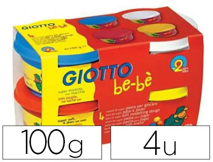 Pâte à modeler giotto be-bè testé dermatologiquement coloris assortis rouge jaune cyan blanc 4 pots 100g