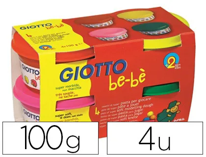 Pâte à modeler giotto be-bè testé dermatologiquement coloris assortis rouge jaune magenta vert 4 pots 100g