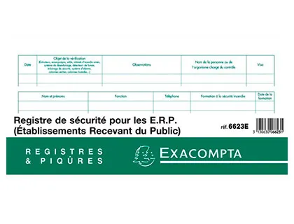 Registre sécurité pour établissements recevant du public exacompta piqué 240x320mm 32 pages