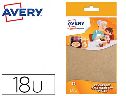 Étiquette avery adhésive ovale 41x89mm permanente imprimable brillante coloris kraft boîte 18 unités