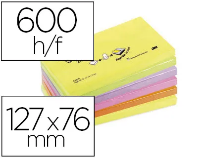 Bloc-notes post-it recharges z-notes 127x76mm 100f repositionnables coloris néon assortis 6 blocs