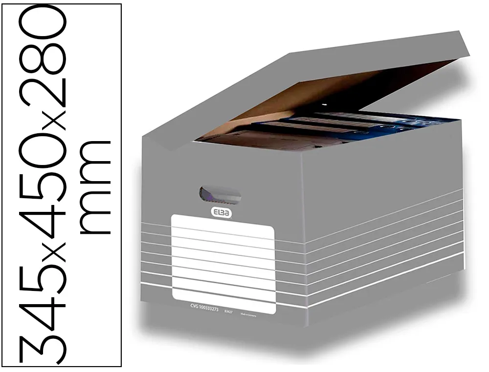 Boîte archives elba carton rigide 870x775mm système montage automatique ouverture dessus pour 4/5 boîtes dos 80/100mm