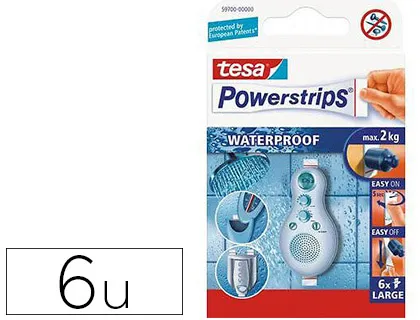Languette tesa powerstrips amovible résistante eau large fixation objets 2kg boîte 6 unités