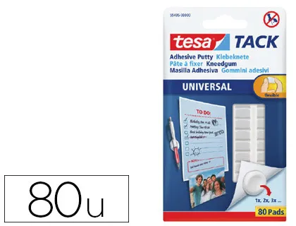 Pastille adhésive tesa tack universal pâte à fixer souple court terme coloris blanc étui 80 unités