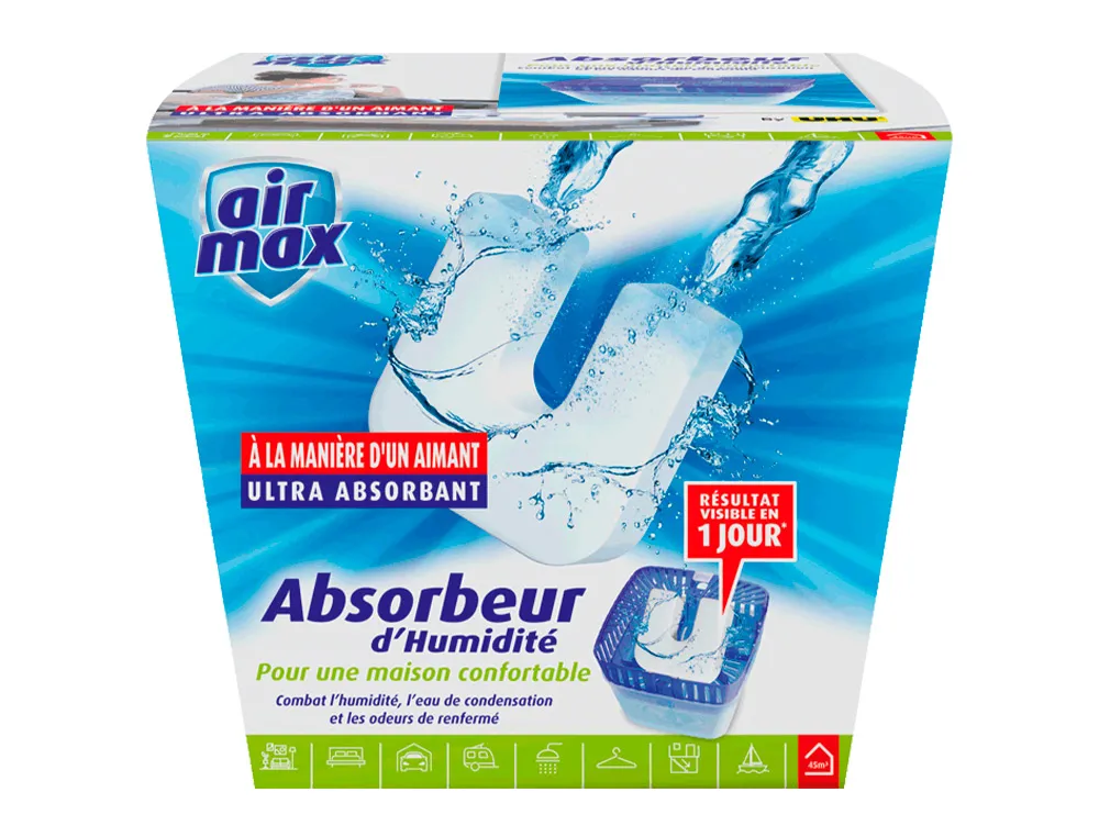 Absorbeur humidité air max rechargeable eau de condensation odeurs de renferme sans odeur 450g + 1