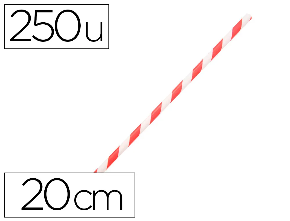 Paille en papier biodegradable coldis diametre 6mm longueur 20cm coloris rouge/blanc boite 250 unites